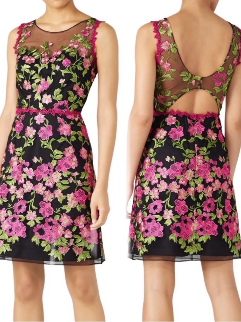 Marchesa Notte Women's Floral Embroidered Sleeveless Sheath Dress Size 8